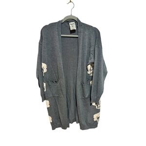 Vocal Gray Skull Duster Cardigan Knitwear Open Front Bohemian Casual Large‎